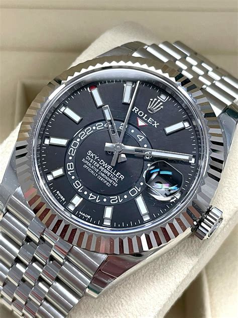 rolex sky dweller black dial on wrist|Rolex Sky-Dweller black strap.